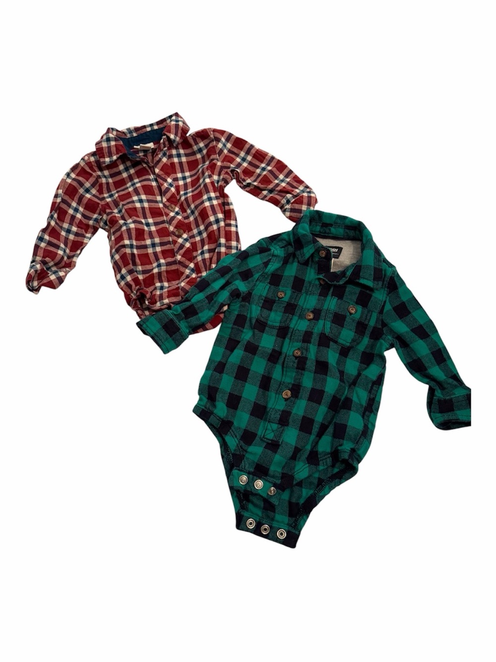 OshKosh B'gosh Green Plaid & Cat & Jack red plaid Baby One-Pieces (Set of 2)